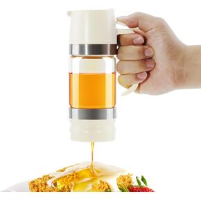 Aelga Glass Honey Dispenser Pot, No Drip 9 OZ Honey Jar with Handle, Syrup Dispenser for Coffee or Tea, Ideal for Honey and Syrup, Yellow