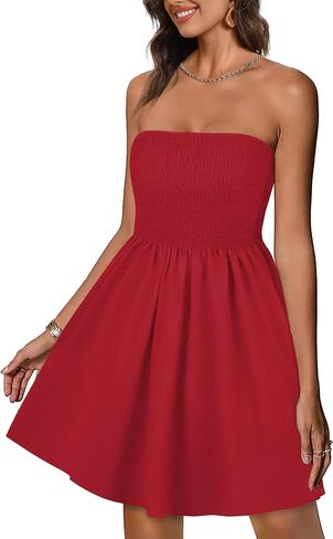 elescat Summer Dresses for Women Strapless Casual Beach Cover Ups Tube Top Sundress in Saudi Arabia