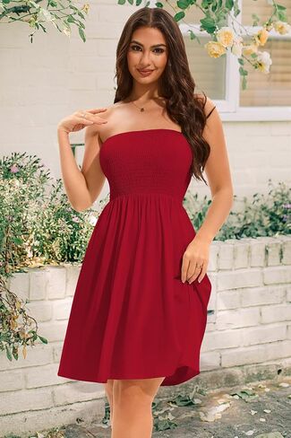 elescat Summer Dresses for Women Strapless Casual Beach Cover Ups Tube Top Sundress in Saudi Arabia