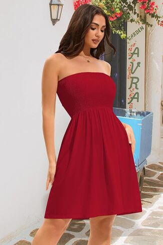 elescat Summer Dresses for Women Strapless Casual Beach Cover Ups Tube Top Sundress in Saudi Arabia