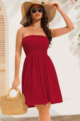 elescat Summer Dresses for Women Strapless Casual Beach Cover Ups Tube Top Sundress in Saudi Arabia