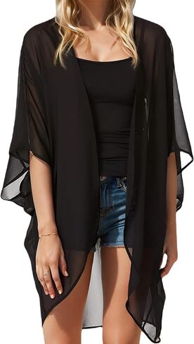 Moss Rose Women's Sheer Kimono Chiffon Cardigan Loose Beach Cover Up Casual Blouse Tops in Saudi Arabia