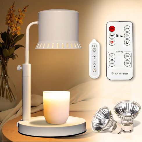Candle Warmer Lamp - Adjustable with Timer, Dimmer & Remote Control- Compatible with Scented Yankee Jar Candles, Electric Wax melt, 2 Bulbs, Great Gift for Women, Mother's Day-White in Saudi Arabia