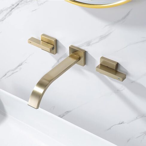 Brass Wall Faucet Brushed Gold Wall Mounted Bathroom Faucet, Wall Mount Bathroom Sink Faucet, Dual Lever Handle, Rough-in Valve Included, Pt001-BG in Saudi Arabia