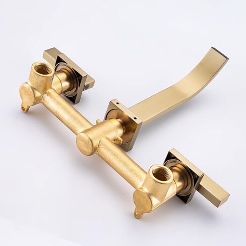 Brass Wall Faucet Brushed Gold Wall Mounted Bathroom Faucet, Wall Mount Bathroom Sink Faucet, Dual Lever Handle, Rough-in Valve Included, Pt001-BG in Saudi Arabia