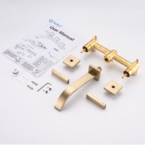 Brass Wall Faucet Brushed Gold Wall Mounted Bathroom Faucet, Wall Mount Bathroom Sink Faucet, Dual Lever Handle, Rough-in Valve Included, Pt001-BG in Saudi Arabia