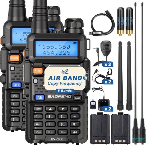 BAOFENG 5RX Ham Radio Handheld, Multi-Band Receiving Two-Way Radio, AirBand Long Range Walkie Talkies with Rechargeable 3800mAh Battery, One Key Frequency Match, Airband, SCAN, VOX, 2 Packs (Black) in Saudi Arabia