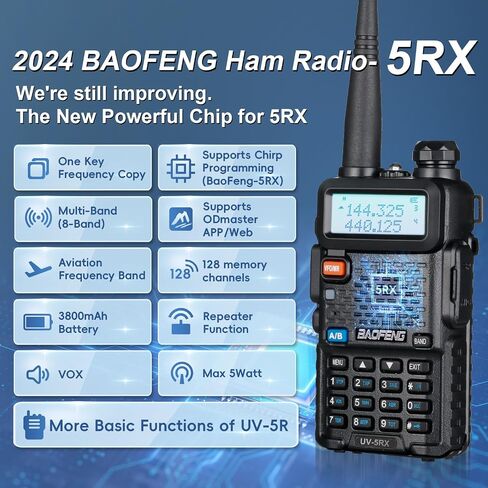 BAOFENG 5RX Ham Radio Handheld, Multi-Band Receiving Two-Way Radio, AirBand Long Range Walkie Talkies with Rechargeable 3800mAh Battery, One Key Frequency Match, Airband, SCAN, VOX, 2 Packs (Black) in Saudi Arabia