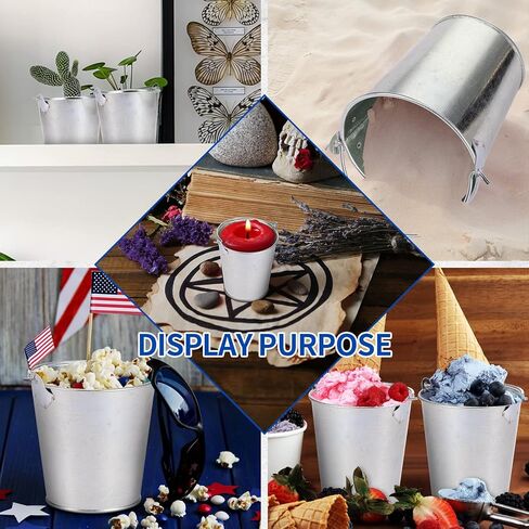 Mini Metal Buckets with Handles Galvanized Buckets 3.15 Inch Mini Container Buckets for Metal Tin Plant Holder Bucket Pail for Wedding Decoration Party Favor(White,28 Pcs) in Kuwait