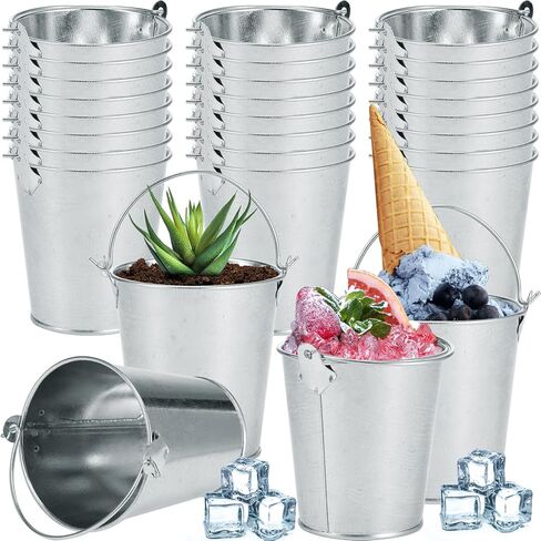 Mini Metal Buckets with Handles Galvanized Buckets 3.15 Inch Mini Container Buckets for Metal Tin Plant Holder Bucket Pail for Wedding Decoration Party Favor(White,28 Pcs) in Kuwait