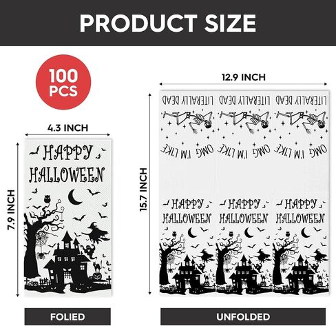 Horaldaily 100 Halloween Disposable Paper Decorative Guest Napkins, Castle Tree Bats Tomb Scary Themed Hand Towel for Party Lunch Dinner Kitchen Bathroom in Saudi Arabia