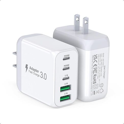 كتلة شاحن حائط USB C، 2 حزمة 50 وات 5 منافذ C شاحن سريع كتلة شحن PD محول طاقة + QC 3.0 متعدد المنافذ من النوع C صندوق مكعبات USB A قابس حائط لهاتف iPhone 15/14/13/12/11 Pro Max، iPad، Samsung Galaxy in Saudi Arabia