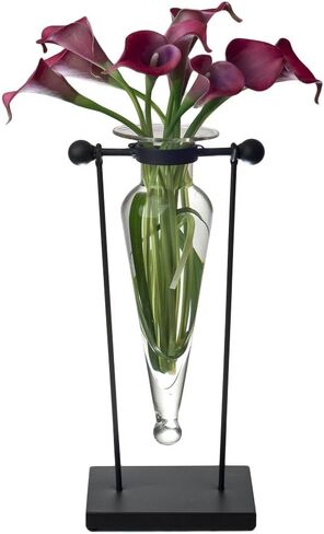 Danya B Amphora Glass Vase, Clear with Iron Stand, Rustic Decor, Recycled Material, 14x6 inches, Great Gift in Saudi Arabia