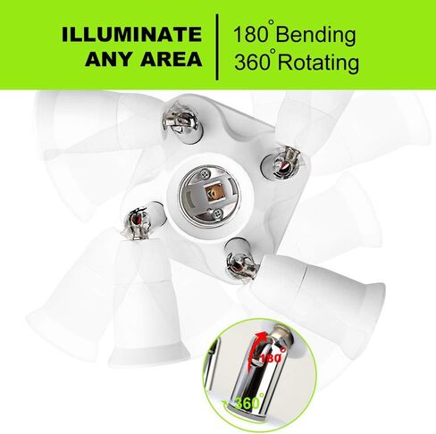 8T8 5 in 1 E26 Light Bulb Socket Splitter Converter Adapter 360 Degree Adjustable I Stardand LED Lamp Base Holder, Each Port 60 Watt, Total 300 Watt in Saudi Arabia