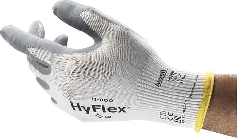 Ansell HyFlex 11-800 Nylon Glove, Gray Foam Nitrile Coating, Knit Wrist Cuff, Large, Size 9 (Pack of 12) in Saudi Arabia