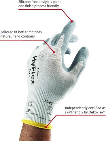 Ansell HyFlex 11-800 Nylon Glove, Gray Foam Nitrile Coating, Knit Wrist Cuff, Large, Size 9 (Pack of 12) in Saudi Arabia