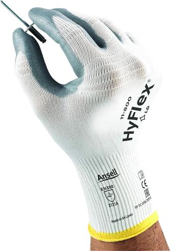 Ansell HyFlex 11-800 Nylon Glove, Gray Foam Nitrile Coating, Knit Wrist Cuff, Large, Size 9 (Pack of 12) in Saudi Arabia