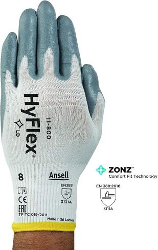 Ansell HyFlex 11-800 Nylon Glove, Gray Foam Nitrile Coating, Knit Wrist Cuff, Large, Size 9 (Pack of 12) in Saudi Arabia