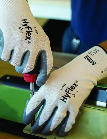 Ansell HyFlex 11-800 Nylon Glove, Gray Foam Nitrile Coating, Knit Wrist Cuff, Large, Size 9 (Pack of 12) in Saudi Arabia