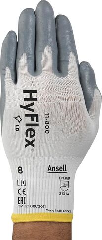 Ansell HyFlex 11-800 Nylon Glove, Gray Foam Nitrile Coating, Knit Wrist Cuff, Large, Size 9 (Pack of 12) in Saudi Arabia