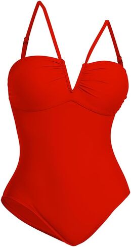 bslingerie Women's V Neck Monokini Swimsuits, One-Piece Lace Up Back Bathing Suit in Kuwait