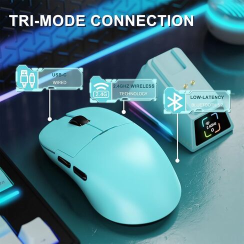 A.JAZZ AJ159APEX 8Khz Wireless Gaming Mouse Ultralight 56g with Magnetic Screen Charging Dock 42000DPI PAW3950 Sensor Tri Mode BT/2.4Ghz/Type-c Wired Programmable for Esport FPS PC Mac Gamer(Black) in Saudi Arabia