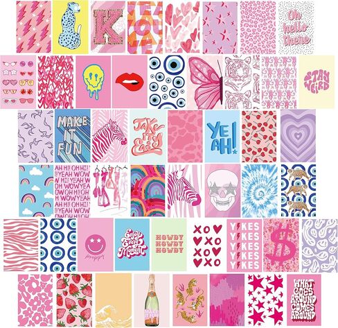 مجموعة ملصقات جدارية مكونة من 50 قطعة من Haoran، صور جمالية، ديكور غرفة لغرفة النوم الجمالية، ملصقات خضراء لطيفة عصرية بوجي بوهو للغرفة الجمالية، مجموعة صور مجمعة للجدار الجمالي، in Kuwait