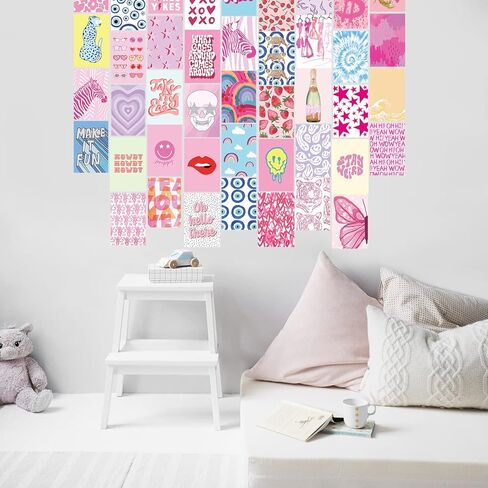 مجموعة ملصقات جدارية مكونة من 50 قطعة من Haoran، صور جمالية، ديكور غرفة لغرفة النوم الجمالية، ملصقات خضراء لطيفة عصرية بوجي بوهو للغرفة الجمالية، مجموعة صور مجمعة للجدار الجمالي، in Kuwait