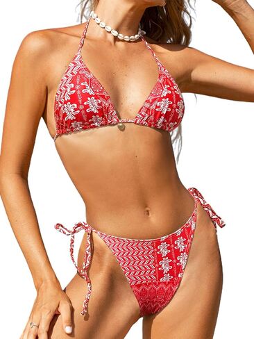 Sexy Bikini Sets for Women Floral Print Two Piece Swimsuits Halter String Tie Side Bathing Suit in Saudi Arabia