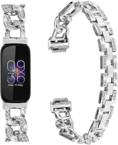 Metal Band Compatible with Fitbit Inspire 3 for Women Shiny Rhinestone Bracelet Strap Adjustable Replacement Watchband for Inspire 3 Fitness Tracker in Kuwait