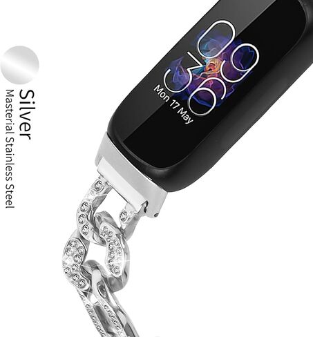 Metal Band Compatible with Fitbit Inspire 3 for Women Shiny Rhinestone Bracelet Strap Adjustable Replacement Watchband for Inspire 3 Fitness Tracker in Kuwait