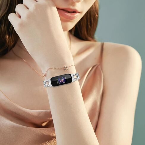 Metal Band Compatible with Fitbit Inspire 3 for Women Shiny Rhinestone Bracelet Strap Adjustable Replacement Watchband for Inspire 3 Fitness Tracker in Kuwait
