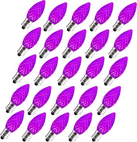 25 Pack Replacement c7 LED Halloween Light Bulbs Shatterproof C7 Led Light Bulbs 1W Mini Bulb Candelabra E12 Base Decor Purple Light Bulbs, String Lights, Window Candle Indoor Outdoor in Saudi Arabia