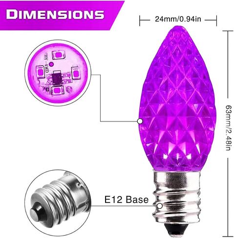 25 Pack Replacement c7 LED Halloween Light Bulbs Shatterproof C7 Led Light Bulbs 1W Mini Bulb Candelabra E12 Base Decor Purple Light Bulbs, String Lights, Window Candle Indoor Outdoor in Saudi Arabia