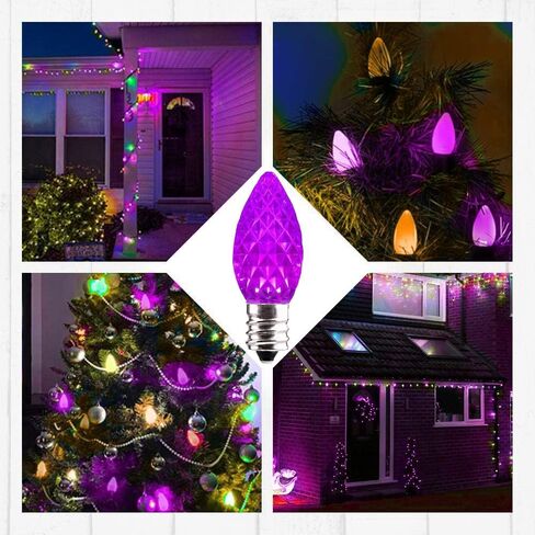 25 Pack Replacement c7 LED Halloween Light Bulbs Shatterproof C7 Led Light Bulbs 1W Mini Bulb Candelabra E12 Base Decor Purple Light Bulbs, String Lights, Window Candle Indoor Outdoor in Saudi Arabia