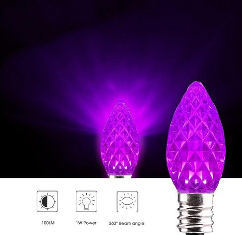 25 Pack Replacement c7 LED Halloween Light Bulbs Shatterproof C7 Led Light Bulbs 1W Mini Bulb Candelabra E12 Base Decor Purple Light Bulbs, String Lights, Window Candle Indoor Outdoor in Saudi Arabia