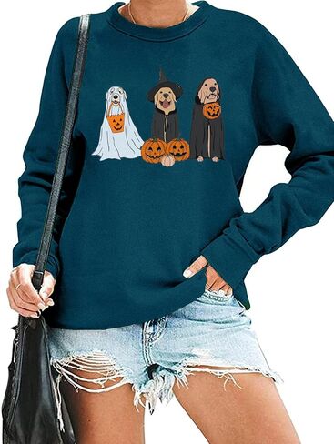 Ghost Dogs Sweatshirt Women Halloween Dog Lover Tshirt Gift Casual Crewneck Pullover Tops Fall Pumpkin Sweater in Saudi Arabia