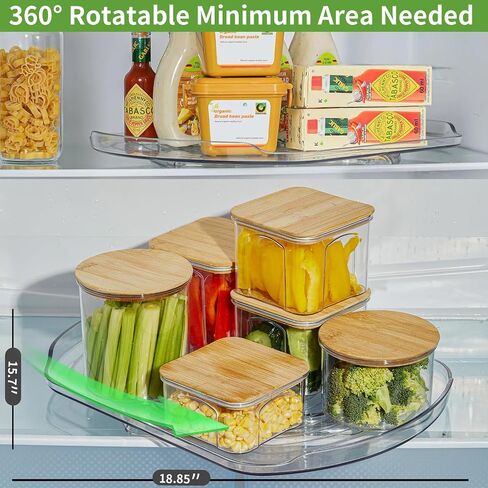 منظم القرص الدوار Square Lazy Susan للثلاجة، 15.67 بوصة شفاف، منظم ثلاجة مستطيل يدور 360 درجة وتخزينه، سوزان كسول للمطبخ، الطاولة، حجرة المؤن، الخزانة، سطح الطاولة in Saudi Arabia