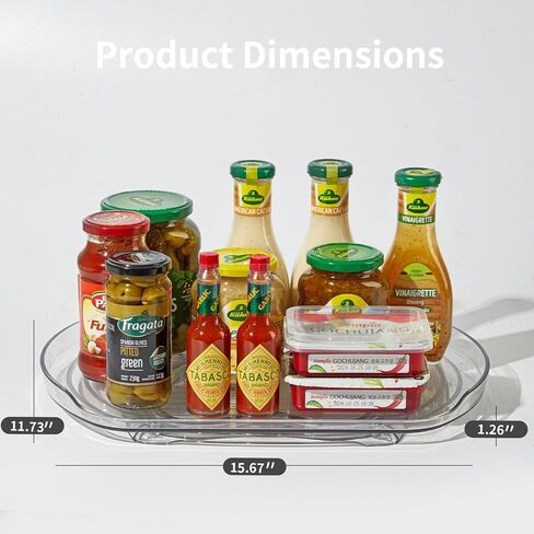منظم القرص الدوار Square Lazy Susan للثلاجة، 15.67 بوصة شفاف، منظم ثلاجة مستطيل يدور 360 درجة وتخزينه، سوزان كسول للمطبخ، الطاولة، حجرة المؤن، الخزانة، سطح الطاولة in Saudi Arabia