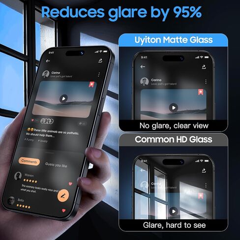 واقي شاشة غير لامع من Uyiton لهاتف iPhone 15 Pro، مضاد للوهج وبصمات الأصابع [سهل التركيب] مضاد للانعكاس ومقاوم للكسر، تغطية كاملة [صديق للحافظة] غطاء شاشة من الزجاج المقوى 9H، عبوتان in Saudi Arabia