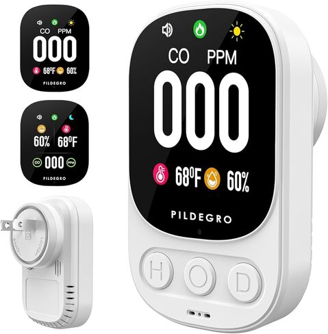 3-in-1 Carbon Monoxide Detector Plug in, Professional Plug-and-Play Portable Carbon Monoxide Detector with Temp & RH, Premium Real-Time CO Monitor Loud Alarm for Air Safety (Grey/Timeless) in Saudi Arabia