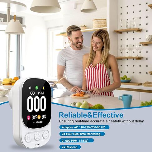 3-in-1 Carbon Monoxide Detector Plug in, Professional Plug-and-Play Portable Carbon Monoxide Detector with Temp & RH, Premium Real-Time CO Monitor Loud Alarm for Air Safety (Grey/Timeless) in Saudi Arabia
