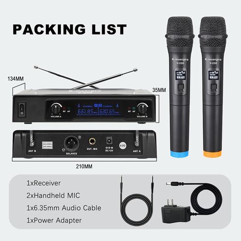 UHF Dual Channel Wireless Microphone System,Cordless Karaoke Microphones, Handheld Dynamic Mic Microfono Kit with Receiver for Karaoke Singing, Family Party,Church,230ft Range in Saudi Arabia