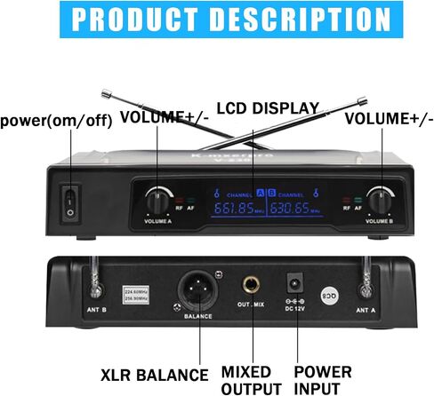 UHF Dual Channel Wireless Microphone System,Cordless Karaoke Microphones, Handheld Dynamic Mic Microfono Kit with Receiver for Karaoke Singing, Family Party,Church,230ft Range in Saudi Arabia