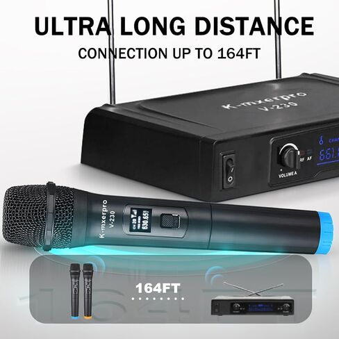 UHF Dual Channel Wireless Microphone System,Cordless Karaoke Microphones, Handheld Dynamic Mic Microfono Kit with Receiver for Karaoke Singing, Family Party,Church,230ft Range in Saudi Arabia