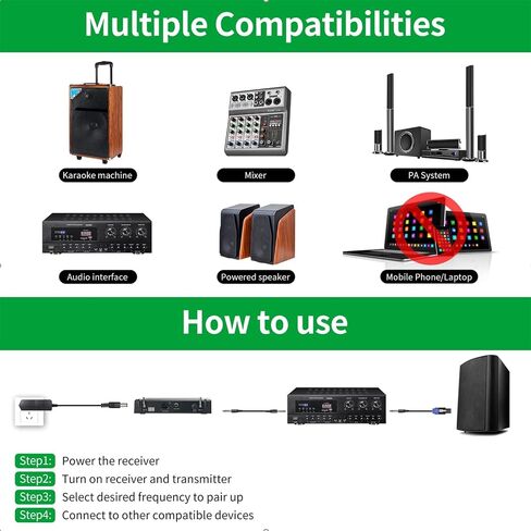 UHF Dual Channel Wireless Microphone System,Cordless Karaoke Microphones, Handheld Dynamic Mic Microfono Kit with Receiver for Karaoke Singing, Family Party,Church,230ft Range in Saudi Arabia