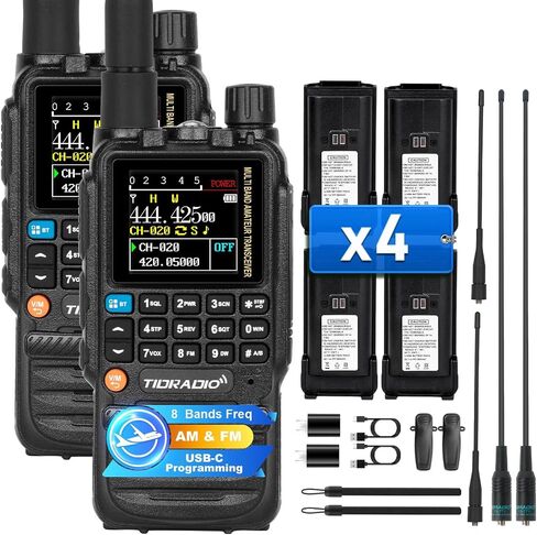 TIDRADIO TD-H3 Ham Radio Handheld (4Pack) Multi-Band Long Range Two-way Radio,USB-C Programming & Charging,8PCS 2500mAh Battery,DTMF FM NOAA VOX SCAN,Walkie Talkies with Earpiece & Airband Antenna in Saudi Arabia
