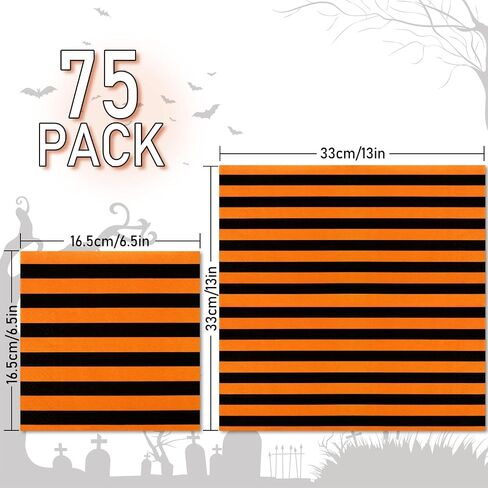 Whaline 75Pcs Halloween Paper Napkin 6.5 Inch Orange Black Strip Wave Polka Dot Luncheon Napkins Geometric Disposable Dinner Napkins for Halloween Party Supplies Tabletop Kitchen Decor in Saudi Arabia