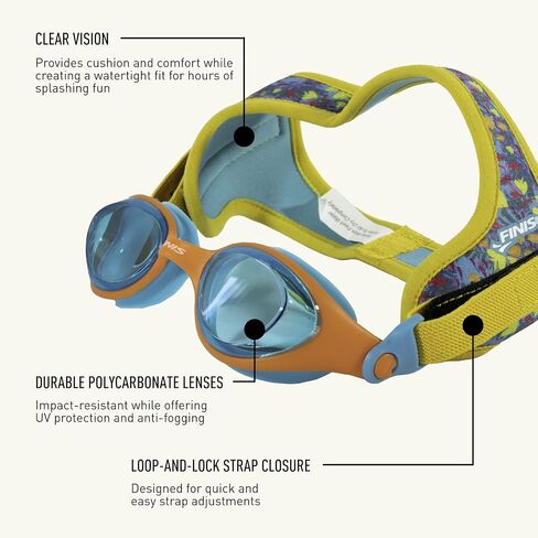 نظارات FINIS Dragonfly - نظارات سباحة تحت الماء للأطفال - حماية من الأشعة فوق البنفسجية - مضادة للضباب - نظارات سباحة للأطفال من سن 3 إلى 8 سنوات - حورية البحر الموسيقية in Kuwait