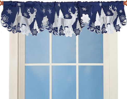Simhomsen Embroidered Reindeer Kitchen Window Curtain Valance W 57 × L 14 Inches, Christmas Holidays Decorations (Reindeer Navy Blue) in Kuwait